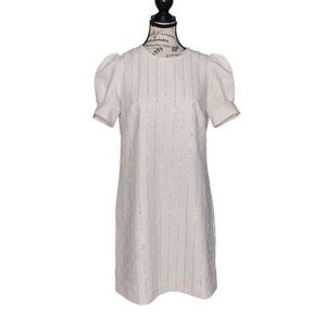MITIDAMENG Women's Ivory Embellished Shift Dress Rhinestone Size L Short‎ Sleeve